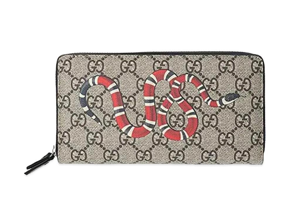 グッチ スネーク プリント GGスプリーム キャンバス ジップアラウンドウォレット "ベージュ/エボニー" 451273 K561N 8666