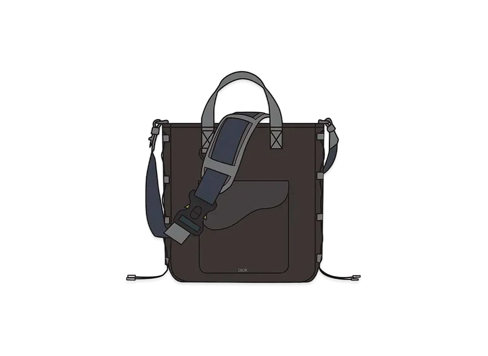 Dior x Sacai Saddle Tote Bag Technical Fabric & Grained Calafskin "Black"