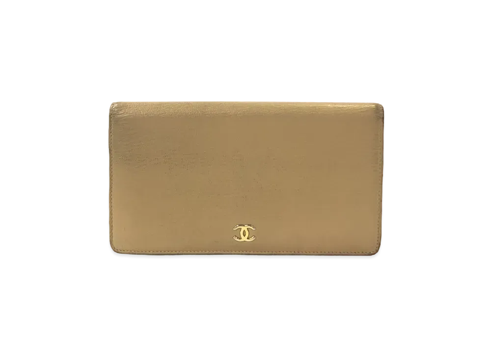 CHANEL Coco Mark Leather Wallet "Beige"