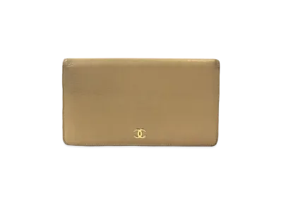 CHANEL Coco Mark Leather Wallet "Beige"