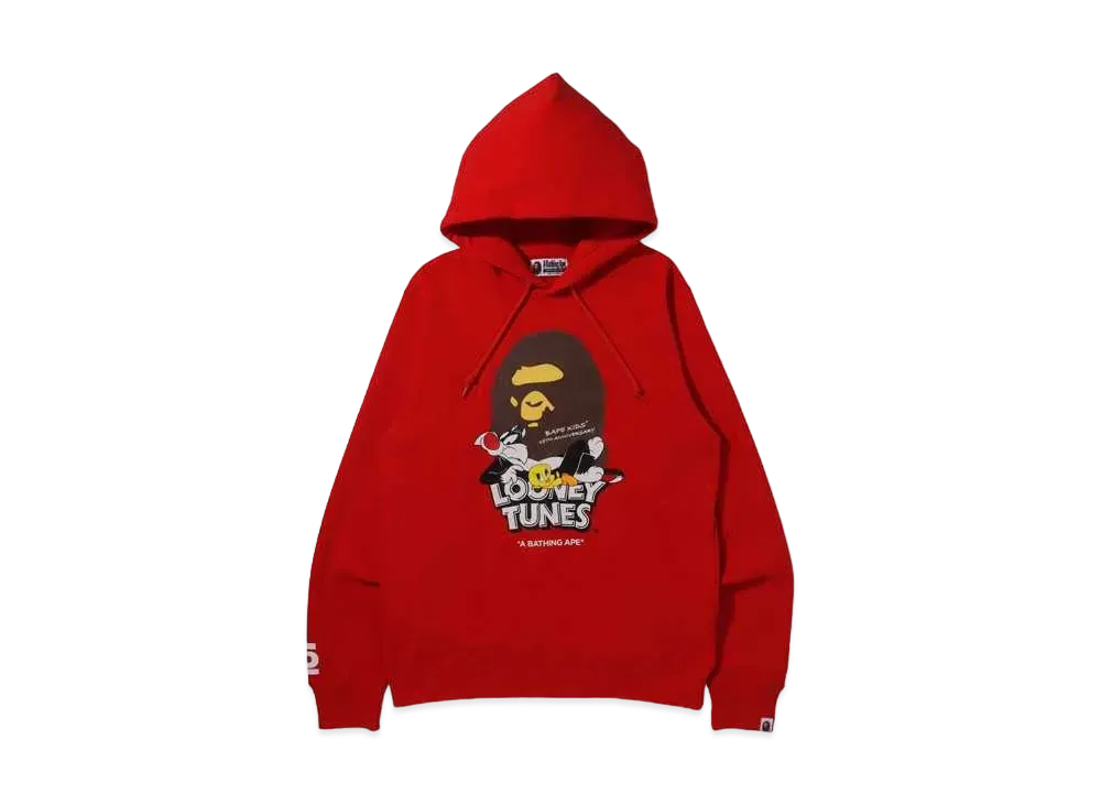 A BATHING APE X LOONEY TUNES APE HEAD PULLOVER HOODIE MENS "Red"
