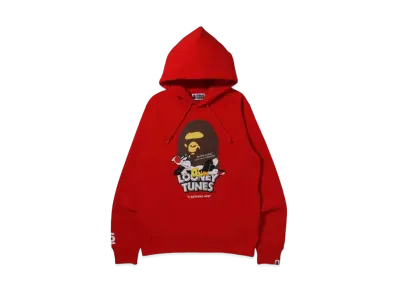 A BATHING APE X LOONEY TUNES APE HEAD PULLOVER HOODIE MENS "Red"