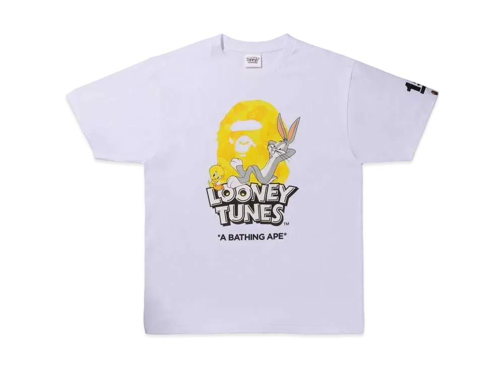 A BATHING APE X LOONEY TUNES ABC CAMO APE HEAD TEE MENS "White"