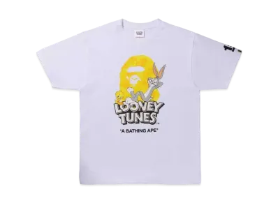 A BATHING APE X LOONEY TUNES ABC CAMO APE HEAD TEE MENS "White"