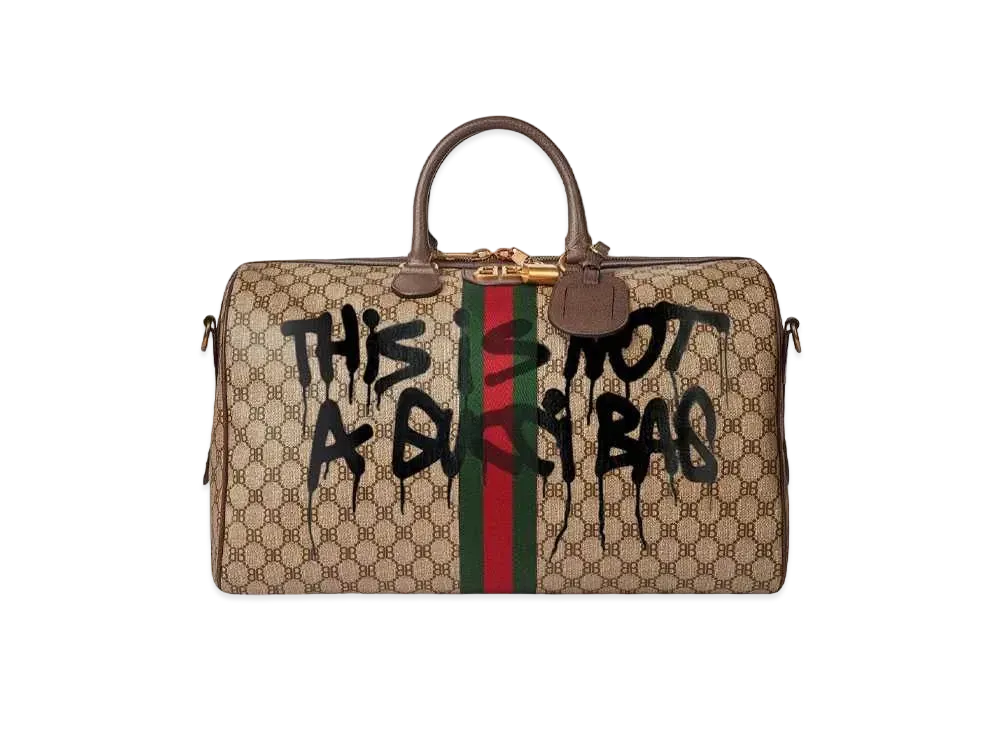 GUCCI x BALENCIAGA The Hacker Graffiti Medium Duffel Bag Coating Canvas "Beige"