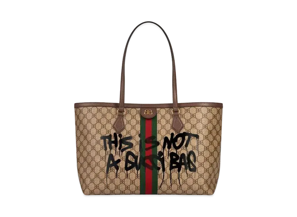 GUCCI x BALENCIAGA The Hacker Graffiti Medium Tote Bag Coating Canvas "Beige"
