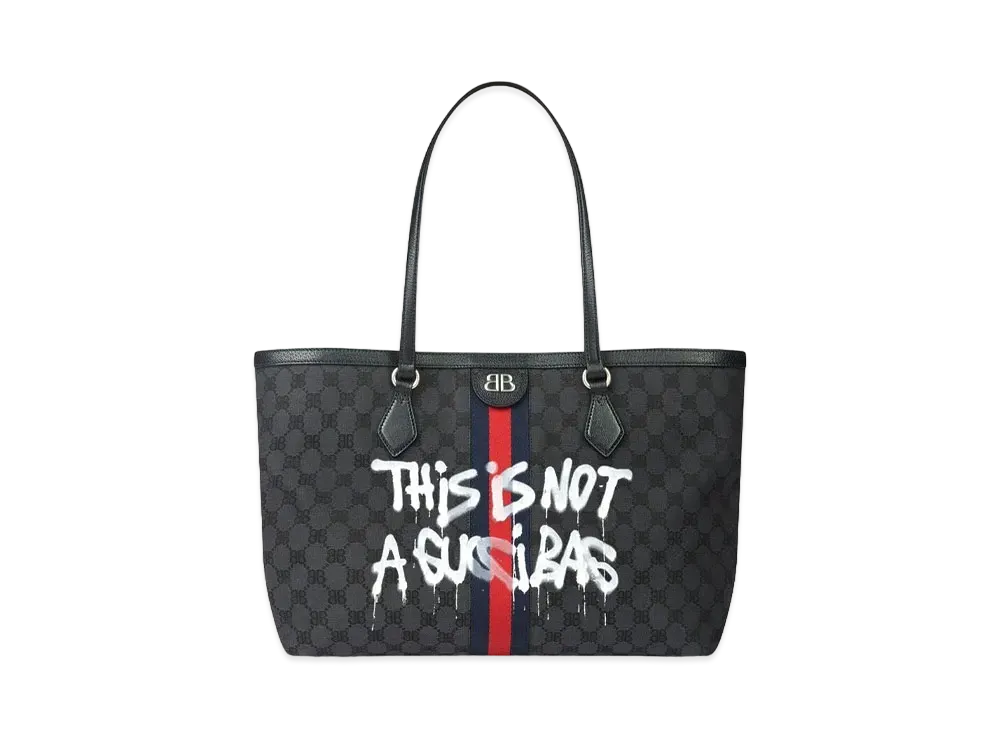 GUCCI x BALENCIAGA The Hacker Graffiti Medium Tote Bag Canvas Jacquard "Black"