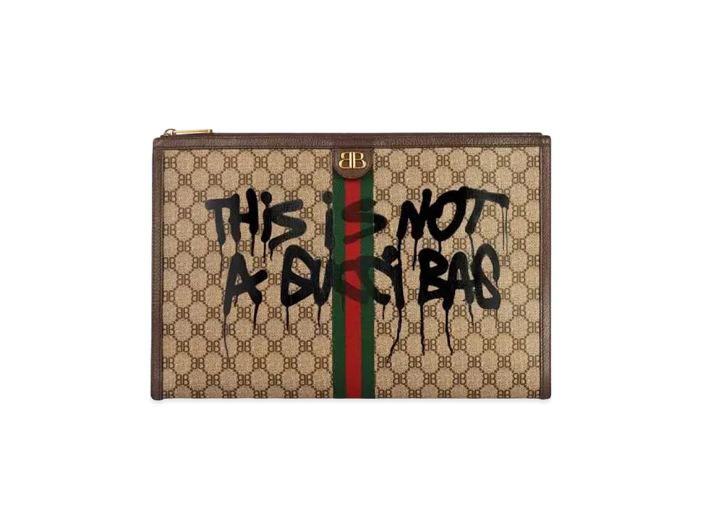 GUCCI x BALENCIAGA The Hacker Graffiti Laptop Pouch Corning Canvas "Beige"