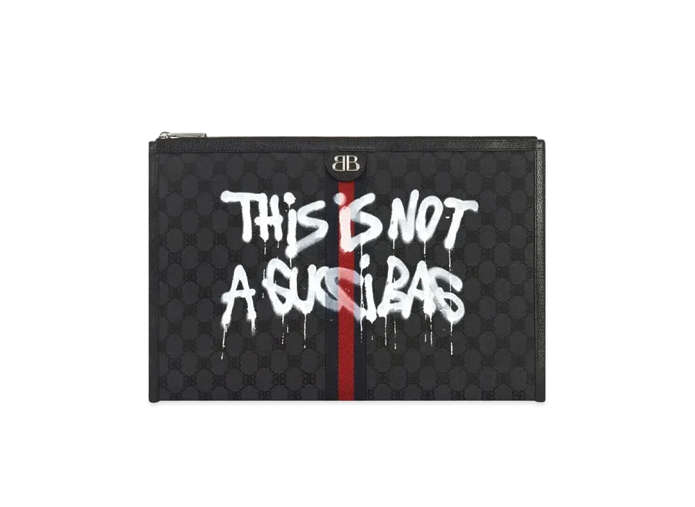 GUCCI x BALENCIAGA The Hacker Graffiti Laptop Pouch Canvas Jacquard "Black"