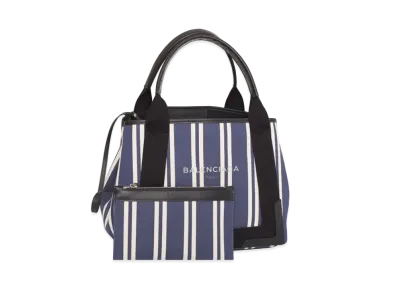 BALENCIAGA Navy Small Cabas Canvas Tote Bag