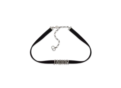 Dior J'ADIOR Choker Metal with a Black Velvet Ribbon and White Crystals"Antique Palladium"