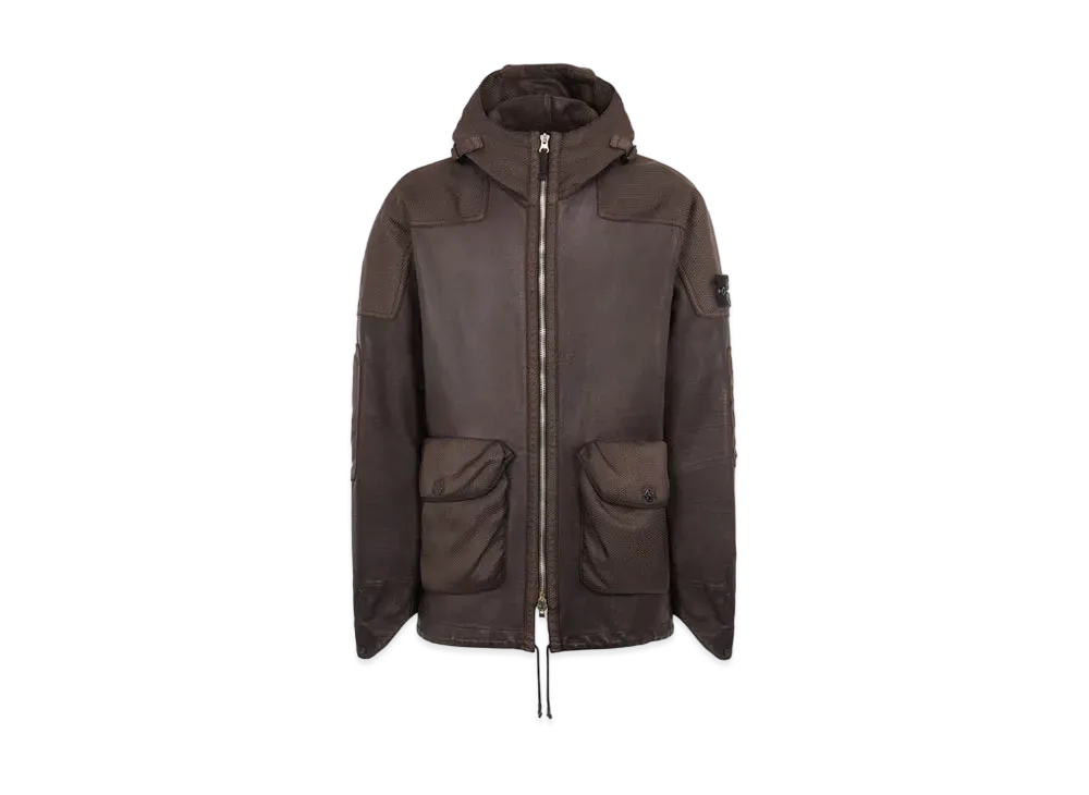 Stone Island 00298 LEATHER-TC MODIFIED PANAMA 6/3 HT NYLON "Dark Brown"
