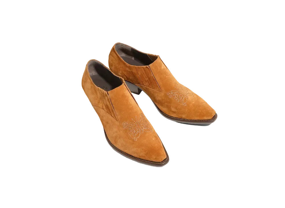 Needles HEELED PAPILLON STITCHED COWBOY SHOE - SUEDE "Brown"