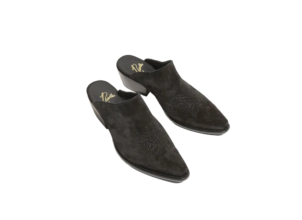 Needles HEELED PAPILLON STITCHED MULE - SUEDE "Black"