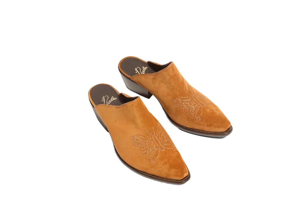 Needles HEELED PAPILLON STITCHED MULE - SUEDE "Brown"
