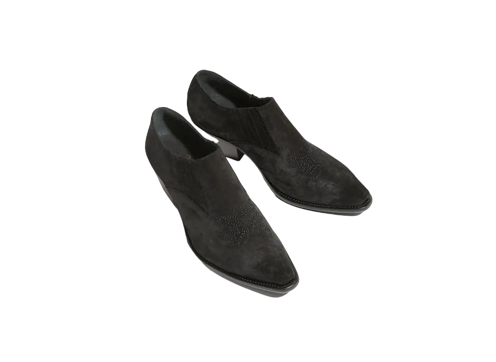 Needles HEELED PAPILLON STITCHED COWBOY SHOE - SUEDE "Black"