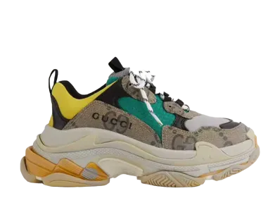 グッチ × バレンシアガ ザ ハッカー プロジェクト トリプルS "ベージュ/グリーン/イエロー"
