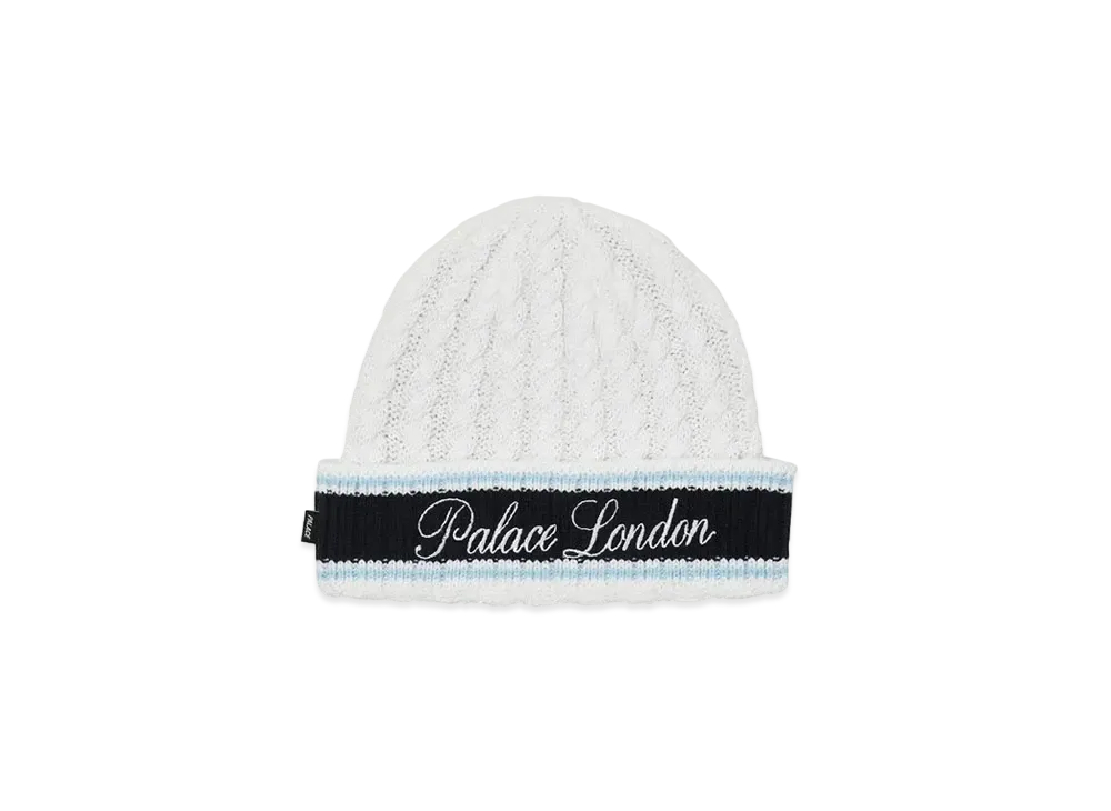 PALACE LONDON CABLE KNIT BEANIE "White"