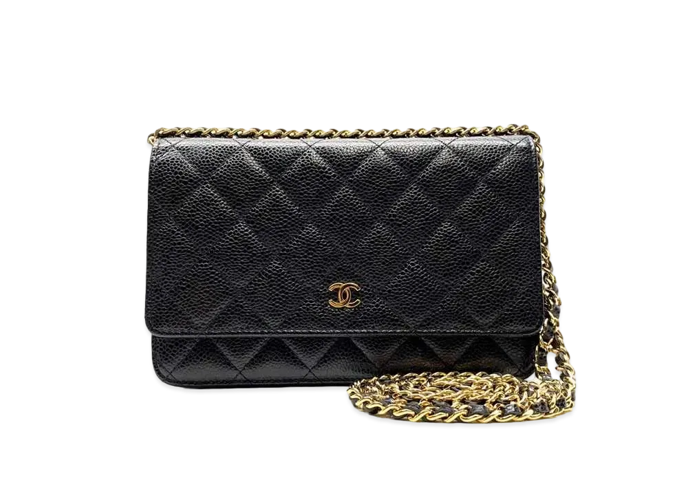 CHANEL Caviar Skin Matelasse Chain Wallet "Black"