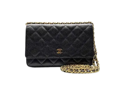 CHANEL Caviar Skin Matelasse Chain Wallet "Black"