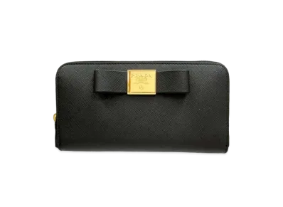 PRADA Round Fastener Wallet Saffiano Fiocco "Black"