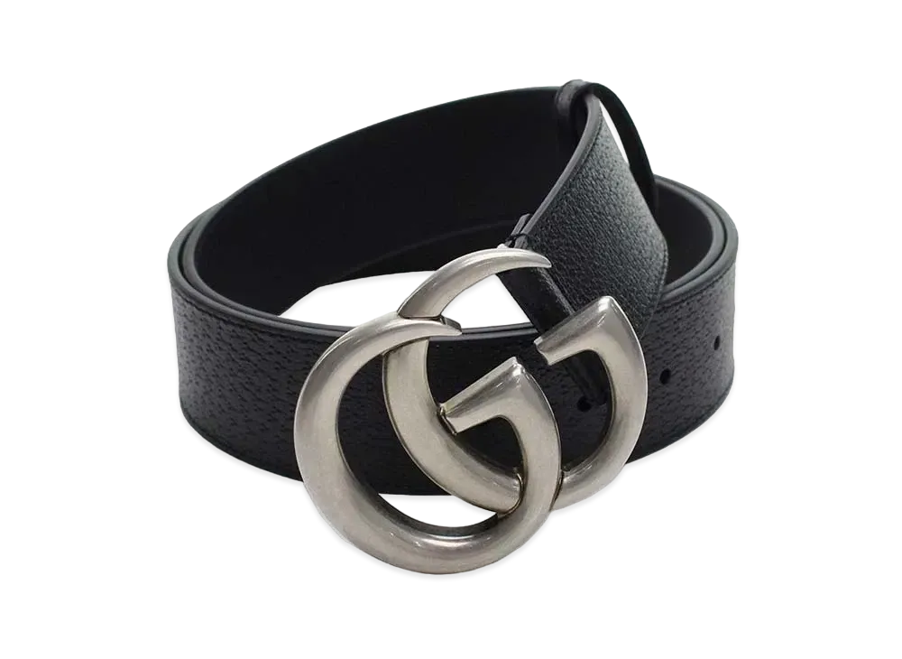 Gucci DoubleG Buckle Leather Belt "Black/Silver"