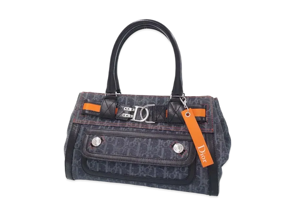 Dior Flight Line Hand Bag Canvas Leather "Navy/Black/Orange"