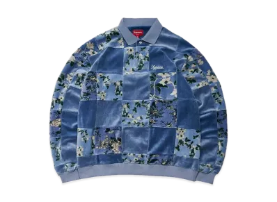 Supreme Floral Patchwork Velour L/S Polo "Slate"