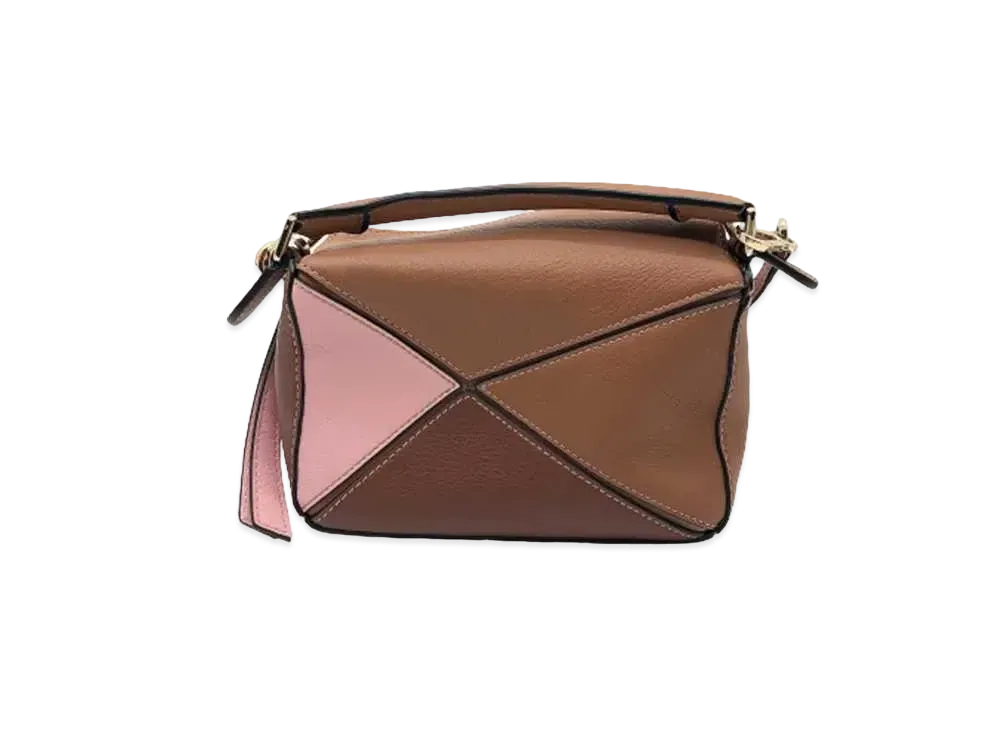 LOEWE Mini Puzzle Bag In Soft Calfskin "Brown / Pink"