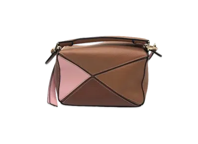 LOEWE Mini Puzzle Bag In Soft Calfskin "Brown / Pink"