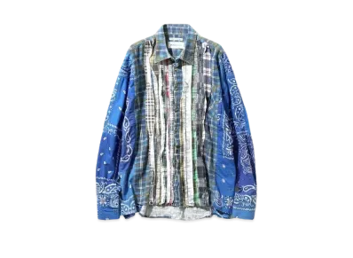 Needles x MIYAGIHIDETAKA FLANNEL SHIRT -> RIBBON WIDE SHIRT "Blue"