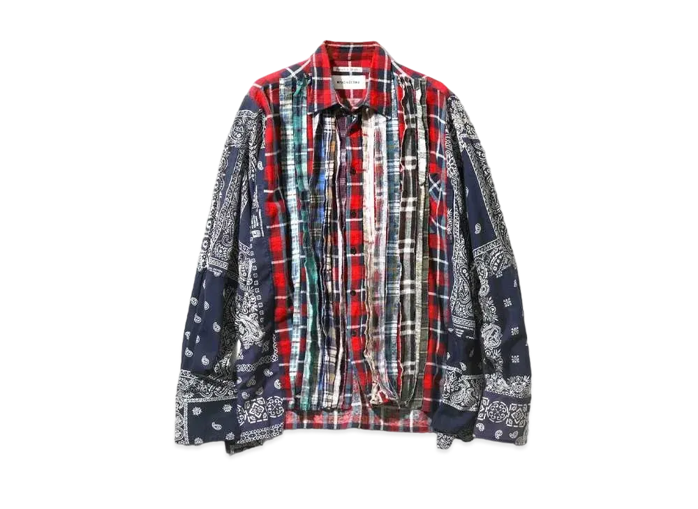 Needles x MIYAGIHIDETAKA FLANNEL SHIRT -> RIBBON WIDE SHIRT "Navy"