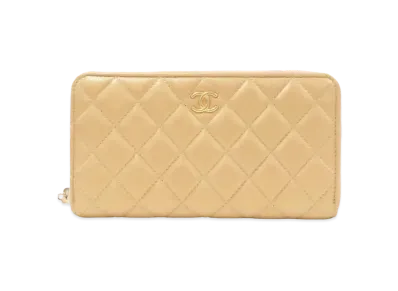 CHANEL Lambskin Matelasse Long Wallet "Yellow"