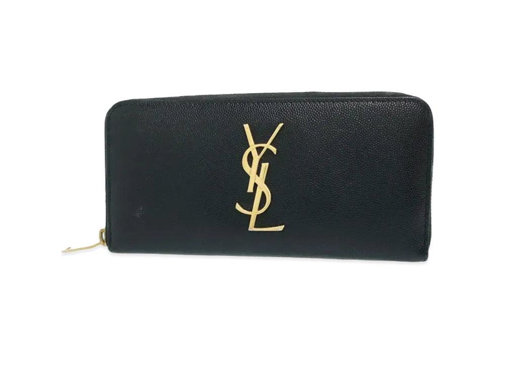 Saint Laurent Croco Emboss Full Zip Wallet "Black"