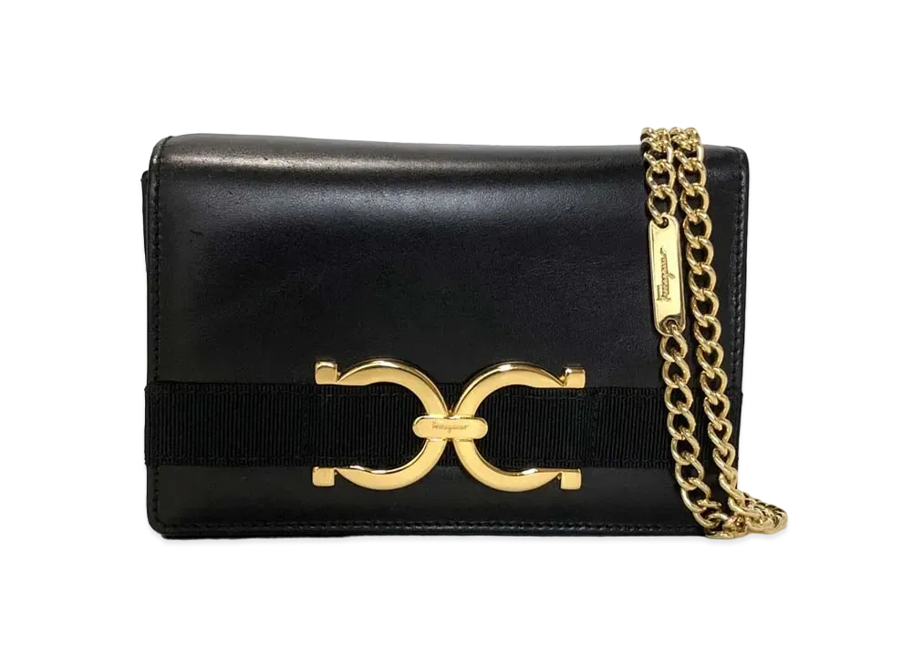 Salvatore Ferragamo Gancini Mini Chain Shoulder Bag "Black"
