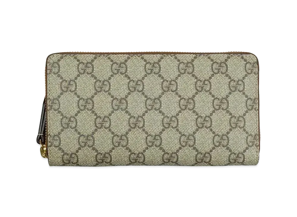グッチ GGスプリーム ラウンドファスナー 長財布 "ベージュ/ブラック"