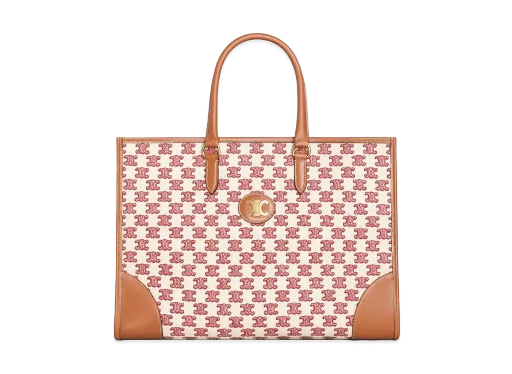 CELINE Horizontal Cabas in Textile with Triomphe Embroidery "Pink"