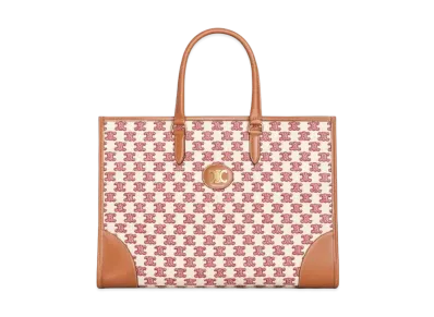 CELINE Horizontal Cabas in Textile with Triomphe Embroidery "Pink"