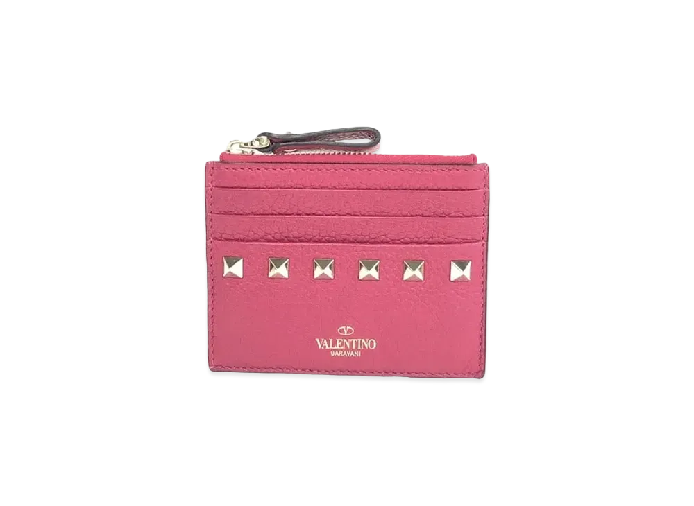 Valentino Rockstud Calfskin Cardholder With Zipper
