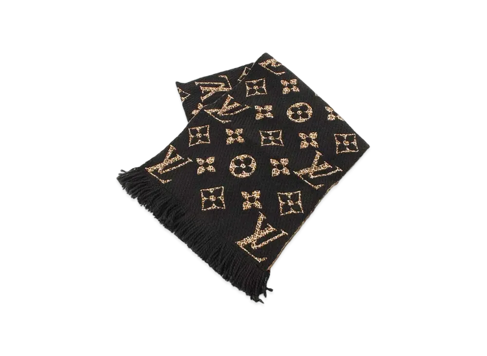 ルイヴィトン エシャルブ ジャイアント モノグラム ジャングル レオパード マフラー "ノワール" M75885