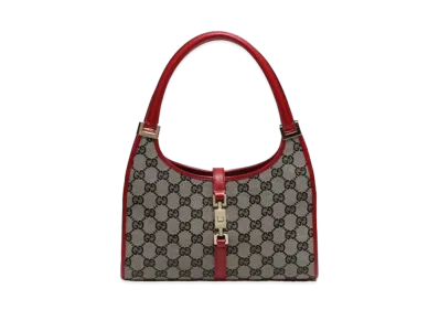 GUCCI Jackie Shoulder Bag GGcanvas "Beige/Red"