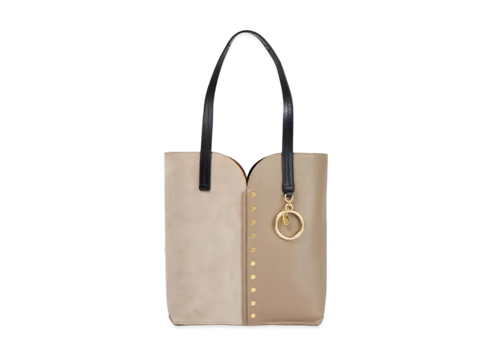 Chloe See By Chloe Gaia Color Block Suede & Textured Leather Tote "Beige