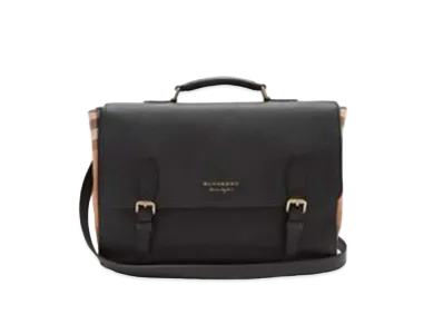Burberry Grainy Calfskin House Check Ethan Satchel Tote "Black"