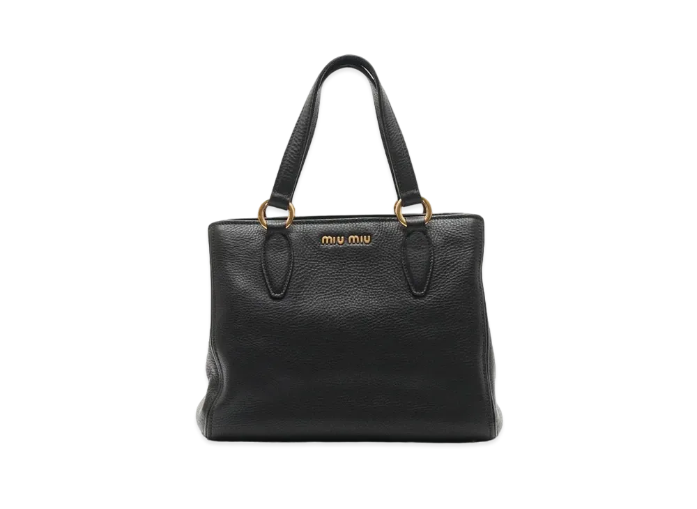 ミュウミュウ 2ウェイ レザー ハンドバッグ "ブラック"