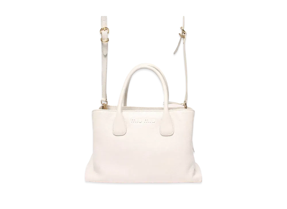 ミュウミュウ 2ウェイ レザー ショルダーバッグ "ビアンコ"
