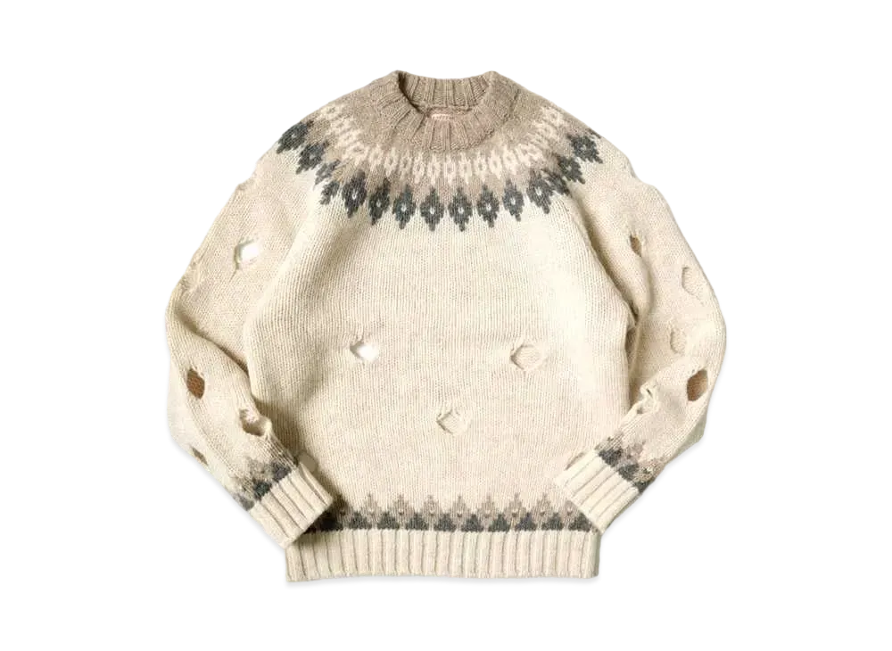 KAPITAL 3G WOOL NORDIC柄 CUT OUT RAGLAN CREW SWEATER "Quinity"
