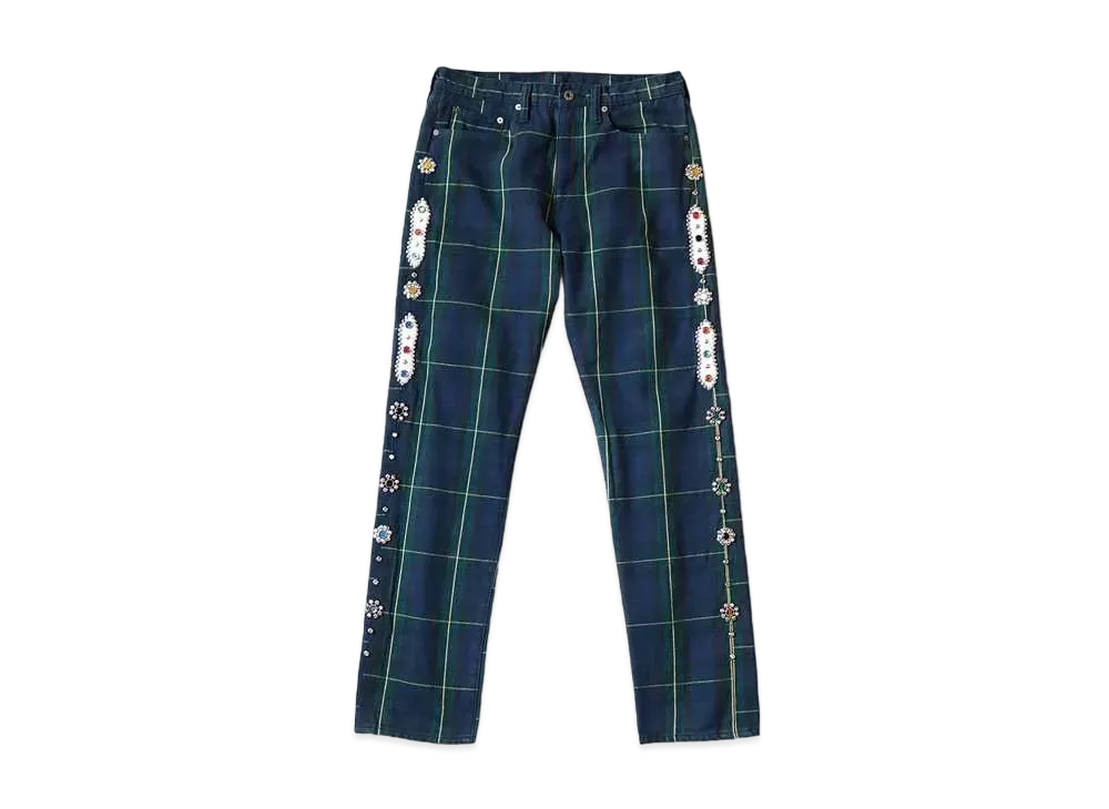 KAPITAL 11oz TARTAN CHECK 5P MONKEY CISCO(STUDS REMAKE ) "Green Yellow"