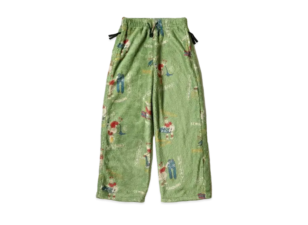 KAPITAL COUNTRY RENDER柄 FLEECE EASY STRAIGHT PANTS "Light Green"