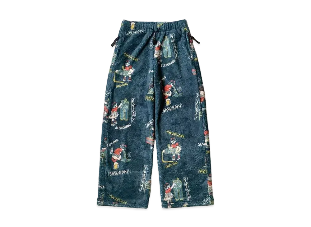 KAPITAL COUNTRY RENDER柄 FLEECE EASY STRAIGHT PANTS "Navy"