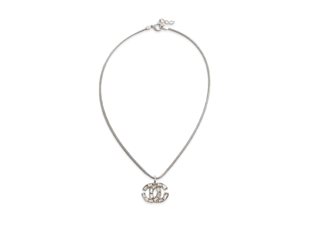 CHANEL Coco Mark Necklace Rhinestone "Silver"
